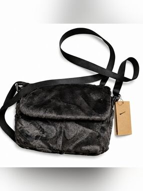 Nike Faux Fur Crossbody Bag Black Messenger Shoulder Bag NWT Cozy Streetwear